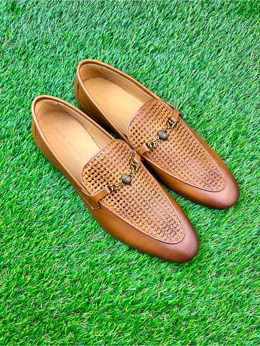 Kurt Geiger London Ali Woven Bit Loafer Men’s Brown Leather Dress Shoes - 11.5